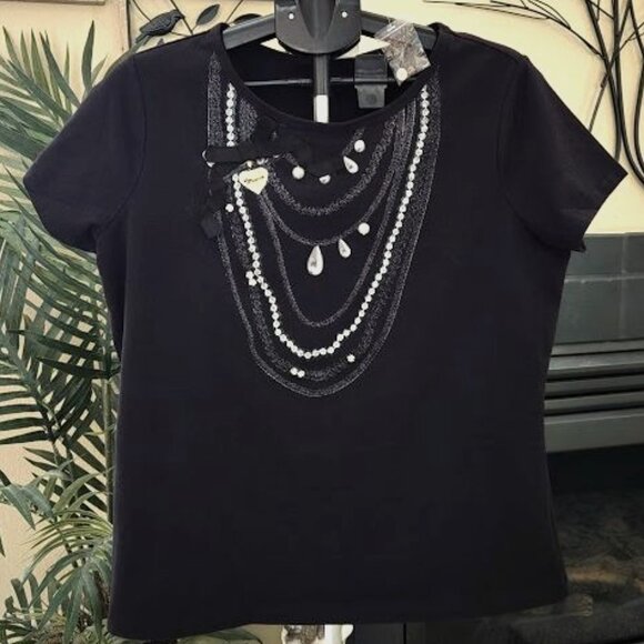 NWOT Erin Fetherston beaded and embellished black top sz medium - Picture 1 of 3